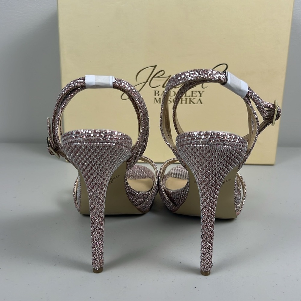 Jewel Badgley Mischka Pink Crystal Embellished Ankle-Strap Heels - Picture 8 of 16